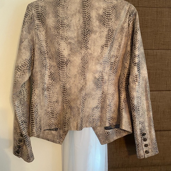 Metrostyle FAUX Snakeskin 100% Leather Jacket Coat size 10, Medium Silver Ivory - Picture 6 of 7
